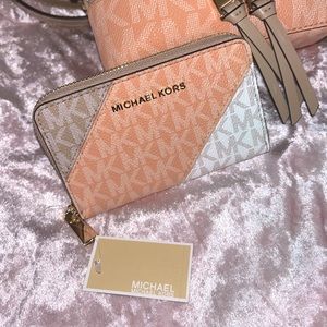 Michael Kors RARE Jet Set Small Zip Around Card Case / Wallet 🧡🤎🤍